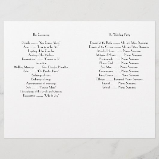 Minimale Deco Witte Trouwprogramma's (Achterkant)