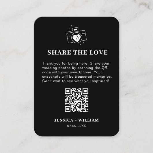 Minimale 'Deel de Liefde' QR-code bord Informatiekaartje (Voorkant)