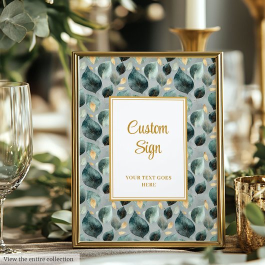 Minimale Deep Green Gold Eucalyptus Wedding Custom Poster