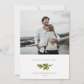 Minimale dennen tak Kerst vreugde & liefde foto Feestdagenkaart (Voorkant)