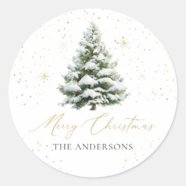 Minimale dennenboom Kerst klassieke ronde sticker
