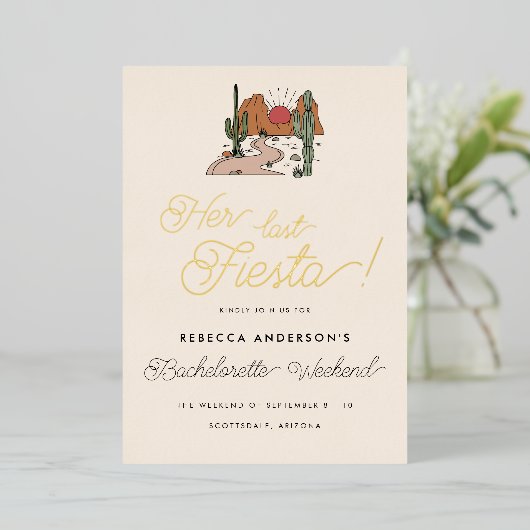 Minimale Desert Fiesta Bachelorette Weekend Goud Folie Uitnodiging (Staand Voorkant)