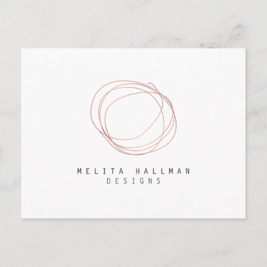 Minimale Designer Scribble Logo in Roos Gold Briefkaart (Voorkant)