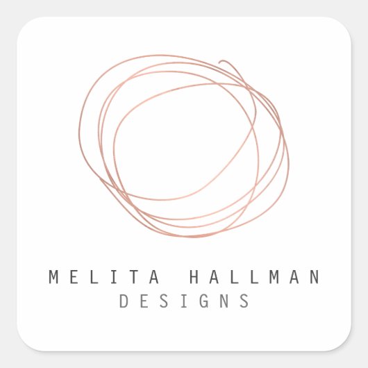 Minimale Designer Scribble Logo in Roos Gold Vierkante Sticker (Voorkant)