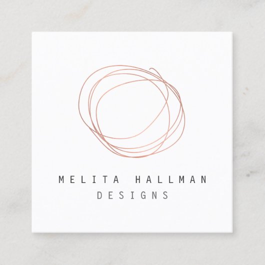 Minimale Designer Scribble Logo in Roos Gold Vierkante Visitekaartje (Voorkant)