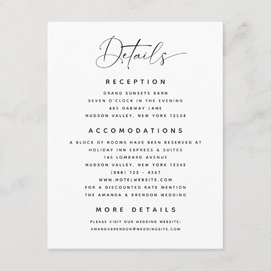 Minimale details bruiloft informatiekaartje (Voorkant)