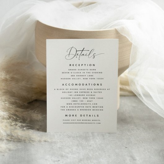 Minimale details bruiloft informatiekaartje
