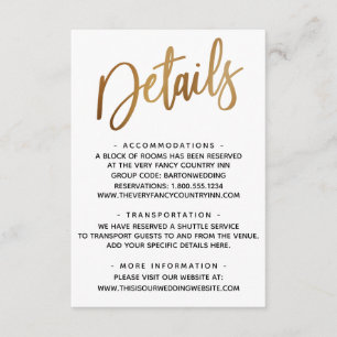 Minimale details Faux Gold Typography Wedding Informatiekaartje