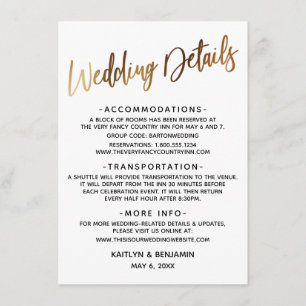 Minimale details Faux Gold Typography Wedding Informatiekaartje