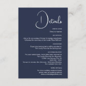 Minimale details over de marineblauwe bruiloft informatiekaartje (Voorkant)