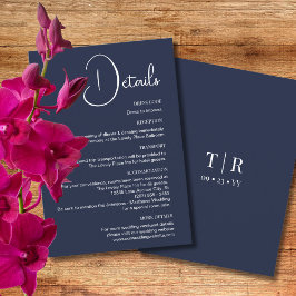 Minimale details over de marineblauwe bruiloft informatiekaartje