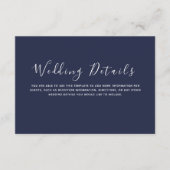 Minimale details over de marineblauwe bruiloft informatiekaartje (Voorkant)
