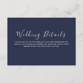 Minimale details over de marineblauwe bruiloft informatiekaartje