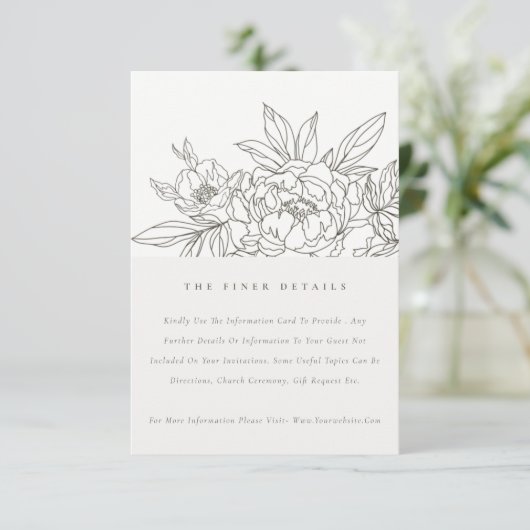 Minimale details over het chic Brown Floral Sketch Informatiekaartje (Staand voorkant)