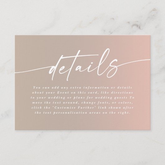Minimale details over het huwelijk in Blush en Bei Informatiekaartje (Voorkant)