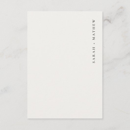 Minimale details over het huwelijk in zwart-wit en informatiekaartje (Achterkant)