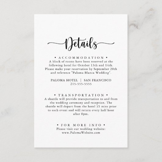 Minimale details over het huwelijk informatiekaartje (Voorkant)