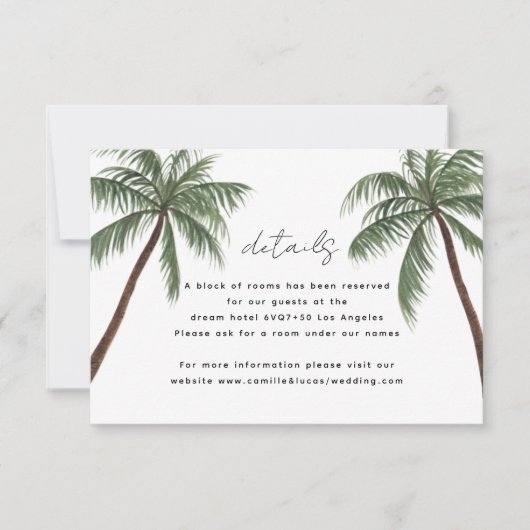 Minimale details over het huwelijk met palmbomen RSVP kaartje (Voorkant)