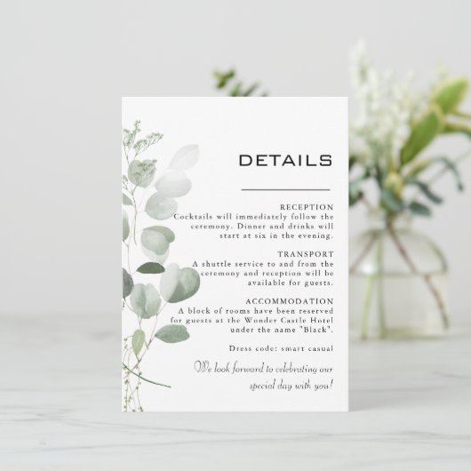 Minimale details over het olievlek met eucalyptus informatiekaartje (Staand voorkant)