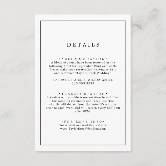 Minimale details over het Typografie-huwelijk Informatiekaartje (Voorkant)