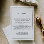 Minimale details over het Typografie-huwelijk Informatiekaartje<br><div class="desc">Deze minimalistische trouwerij voor de details van de typografische bruiloft is perfect voor een eenvoudige bruiloft. Het moderne romantische ontwerp kenmerkt klassieke zwarte en witte typografie.  in elke kleur. Houd het ontwerp eenvoudig en elegant,  zoals het is,  of personaliseer het door uw eigen grafiek en kunstwerk toe te voegen.</div>