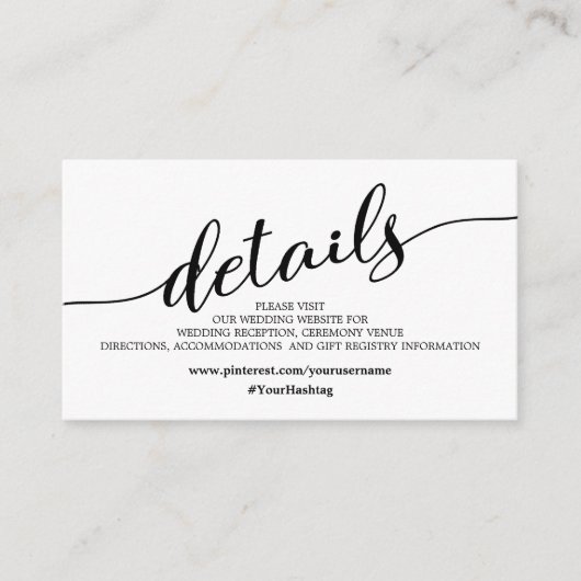 Minimale details van de mooie bruiloft informatiekaartje (Voorkant)