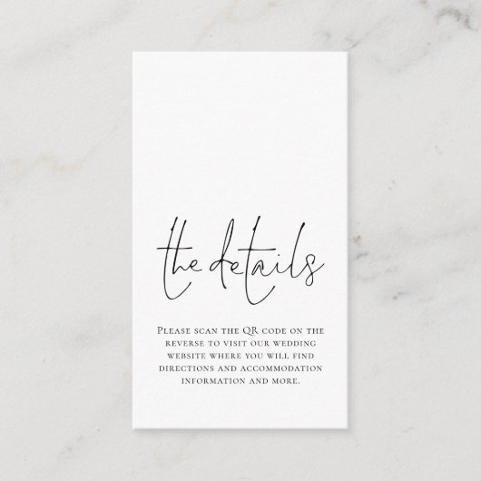 Minimale details van het Elegant Script QR Code We Informatiekaartje (Voorkant)