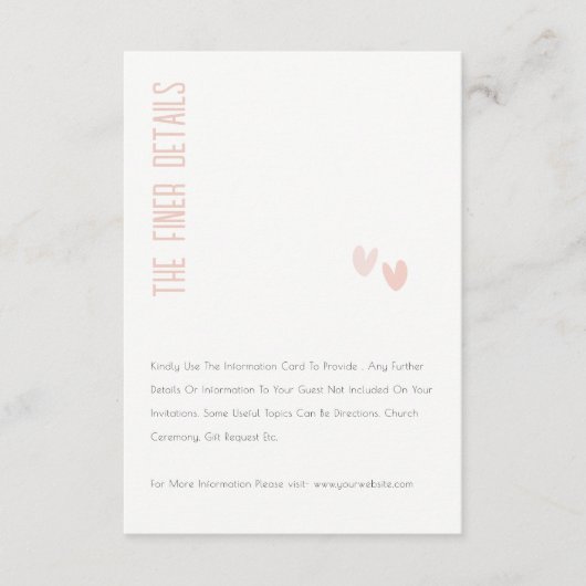 Minimale details van het elegante dusky roze hart  informatiekaartje (Voorkant)