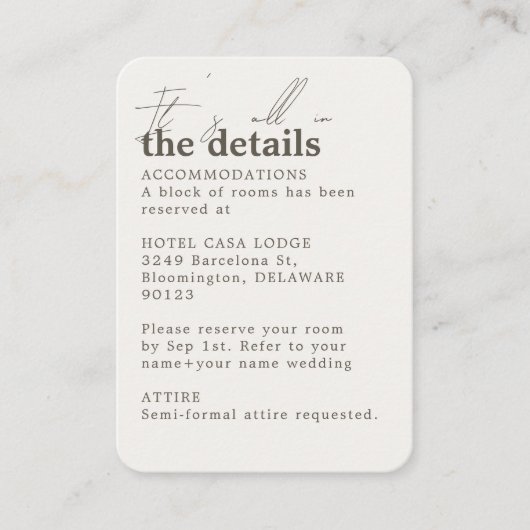 Minimale details van het Ivory Cream Wedding Informatiekaartje (Voorkant)