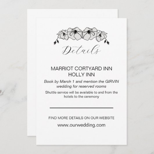 Minimale details van het witte Magnolia Flower Wed Kaart (Voorkant / Achterkant)