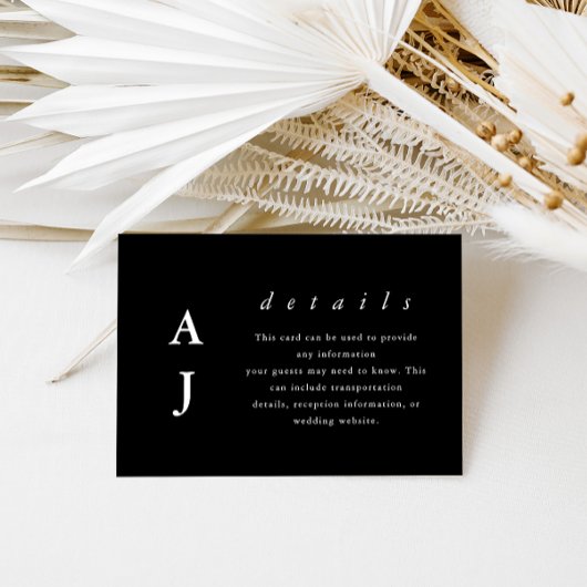 Minimale details van Monogram Black en White Weddi Informatiekaartje