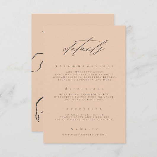 Minimale details voor kleine peach Fine Art Floral Informatiekaartje (Voorkant / Achterkant)