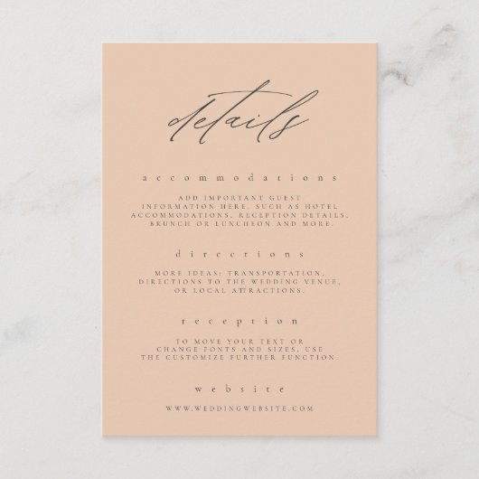 Minimale details voor kleine peach Fine Art Floral Informatiekaartje (Voorkant)