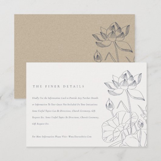 Minimale details waterleloze zakzakjes bruiloft informatiekaartje (Voorkant / Achterkant)