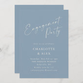 Minimale Deusty Blue Calligraphy Engagement Party Kaart (Voorkant / Achterkant)