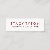 Minimale dieprode tekst mini visitekaartje (Voorkant)