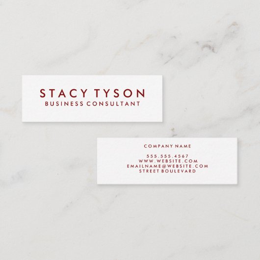 Minimale dieprode tekst mini visitekaartje (Voorkant / Achterkant)