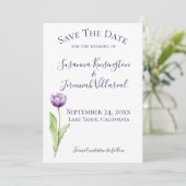 Minimale diepste Paarse Tulp foto bespaart datum Save The Date (Staand voorkant)