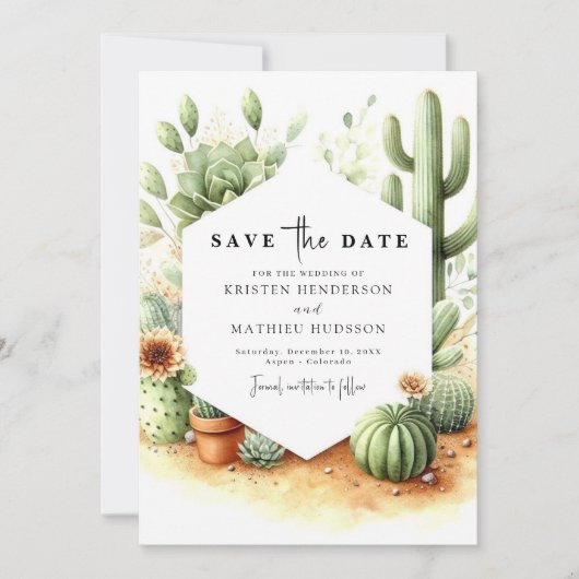 Minimale Digitale Cactus Bruiloft Save The Date (Voorkant)