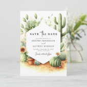 Minimale Digitale Cactus Bruiloft Save The Date (Staand voorkant)