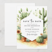 Minimale Digitale Cactus Bruiloft Save The Date (Voorkant / Achterkant)