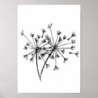 Minimale digitale dandelion-schets zwart
