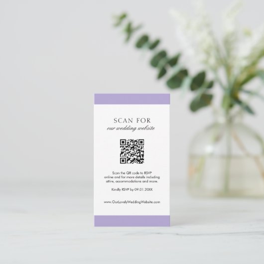 Minimale digitale lavender moderne QR-code bruilof Informatiekaartje (Staand voorkant)