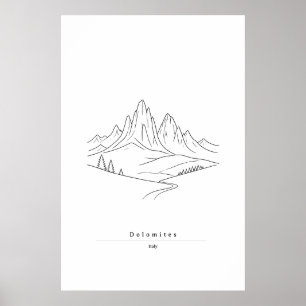 Minimale Dolomieten Lijnkunst Italiaanse Berg Poster