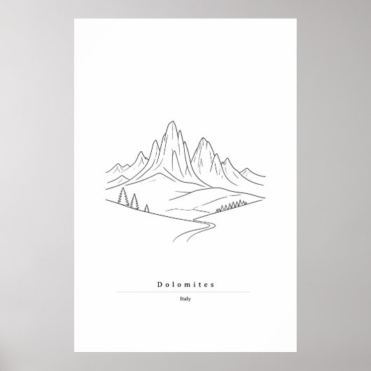 Minimale Dolomieten Lijnkunst | Italiaanse Berg Poster (Voorkant)