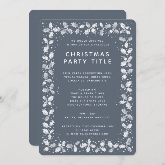 Minimale donkerblauwe grijze feestdag kaart (Voorkant / Achterkant)