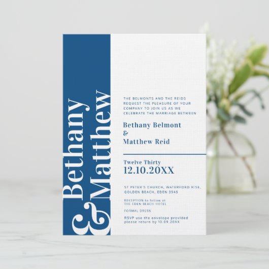 Minimale donkerblauwe witte, grafische tekst bruil kaart (Staand voorkant)