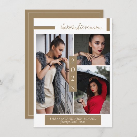 Minimale donkerbruine gouden en witte Afstuderen f Kaart (Voorkant / Achterkant)