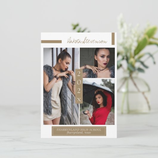 Minimale donkerbruine gouden en witte Afstuderen f Kaart (Staand voorkant)