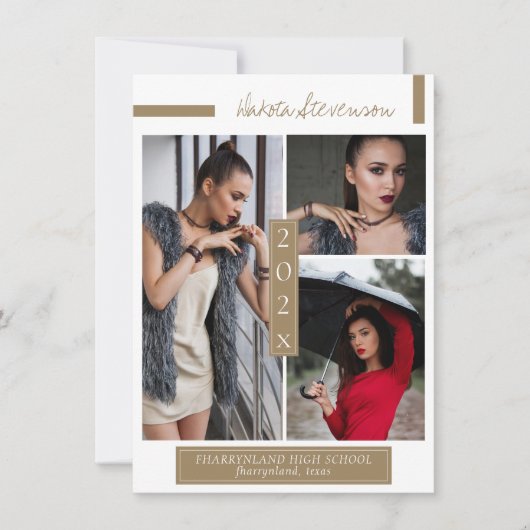 Minimale donkerbruine gouden en witte Afstuderen f Kaart (Voorkant)